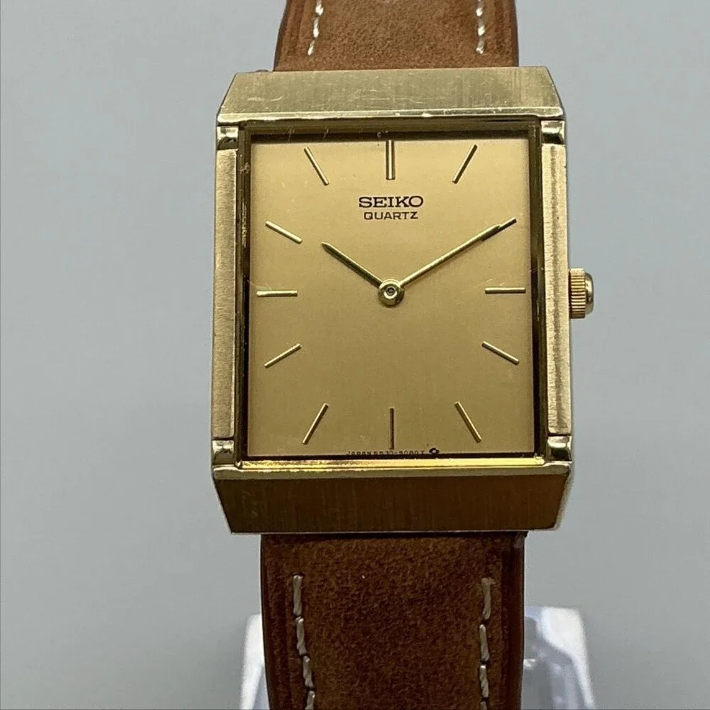 Vintage Seiko Womens Watch 25mm Gold Tone Brown Leather 6530-5850 New Battery